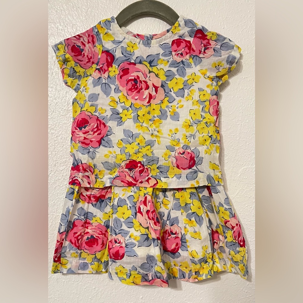 Cath Kids London EUC Pink/Yellow Floral Roses Short Sleeves Cotton Dress